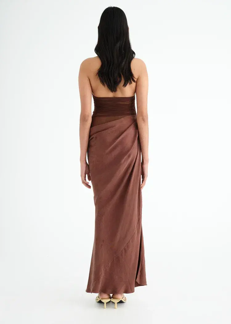 Benni Gina Maxi Dress Chocolate Size AU 8 for rent on The Volte - main image