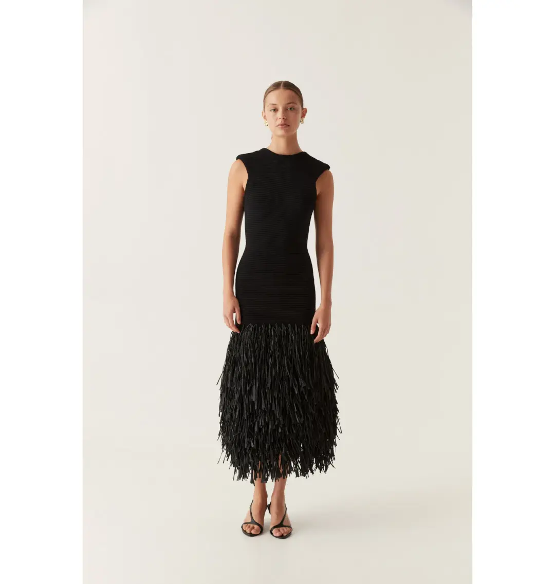 Aje Rushes Raffia Knit Midi Dress Black Size AU XS/US 2 for rent on The Volte - main image
