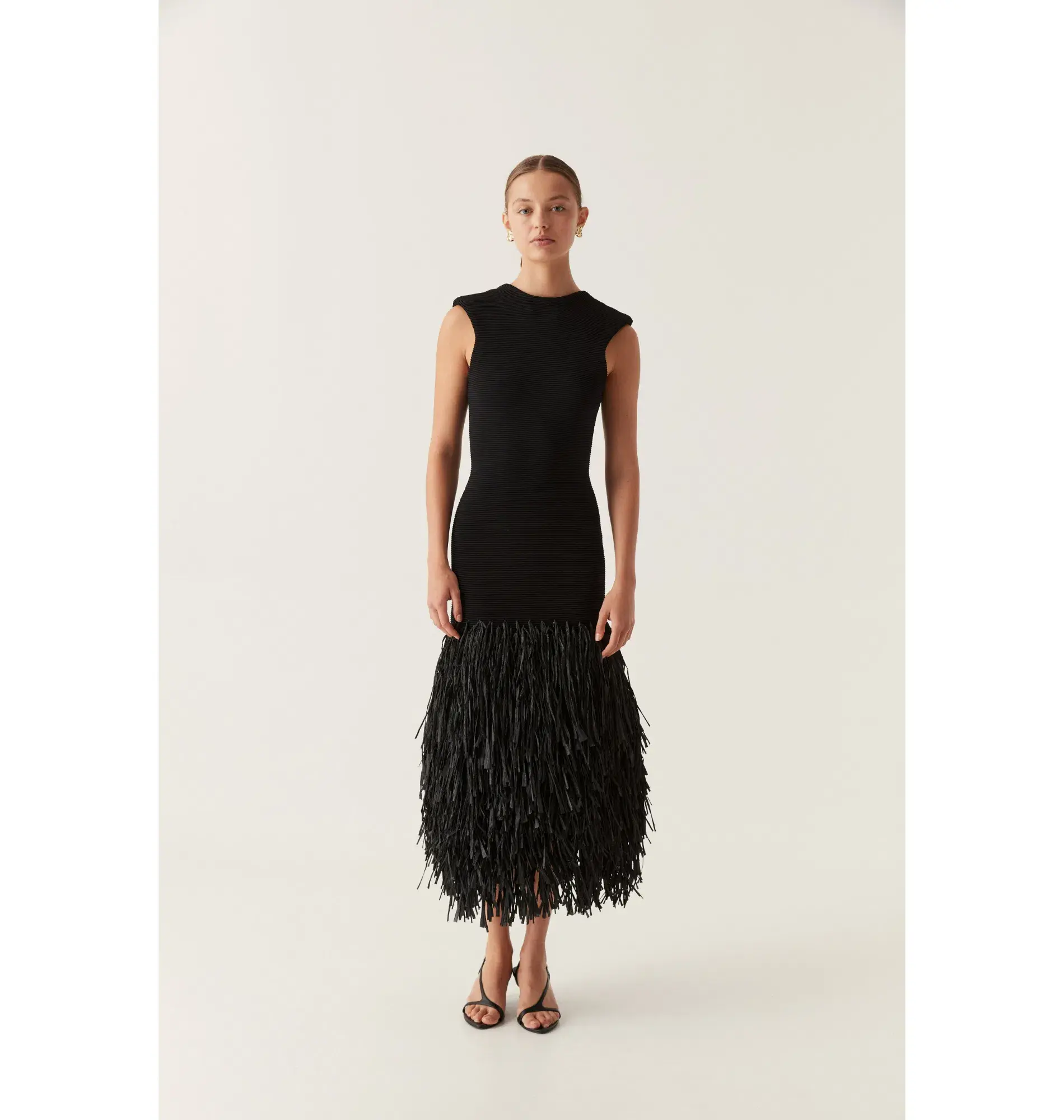 Aje Rushes Raffia Knit Midi Dress Black Size AU XS/US 2 - Image 1