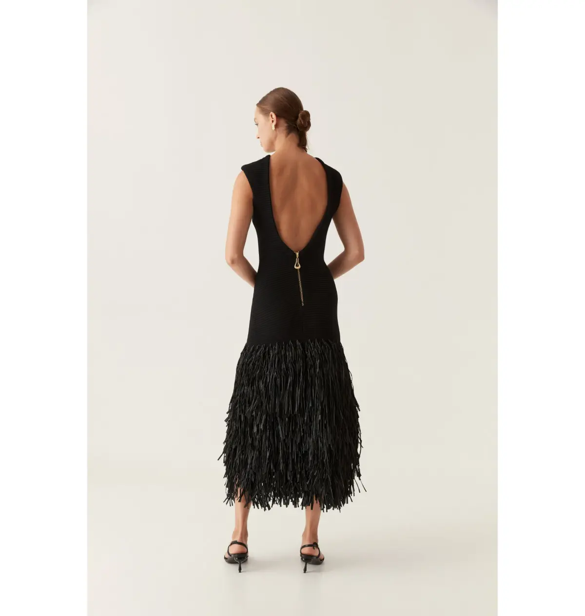 Aje Rushes Raffia Knit Midi Dress Black Size AU XS/US 2 - Image 4