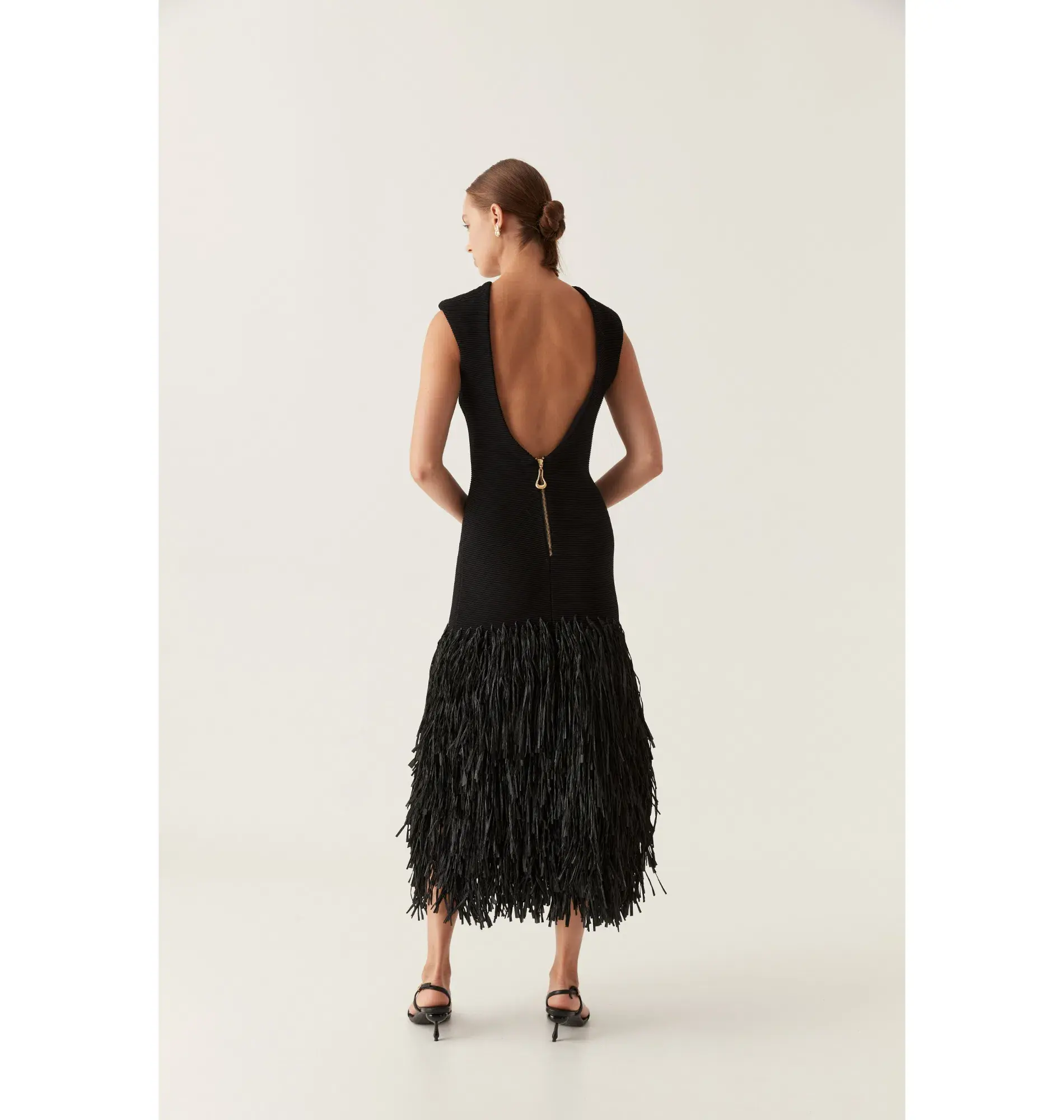 Aje Rushes Raffia Knit Midi Dress Black Size AU XS/US 2 - Image 4