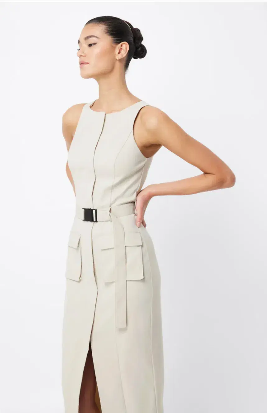 MOSSMAN BEIGE ON HIATUS MIDI SAFARI DRESS - Image 5