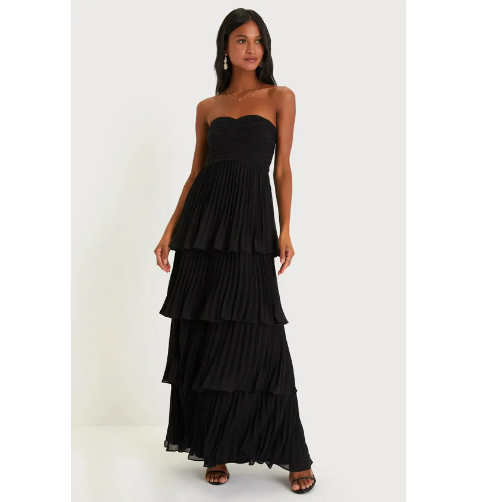 Lulus Seriously Sensational Strapless Tiered Maxi Dress Black Size AU 6 - Image 1