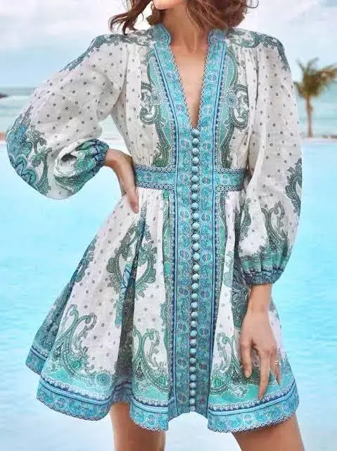 Zimmermann Bells Paisley Short Dress Blue Paisley Size 2 / AU 12 - Image 3