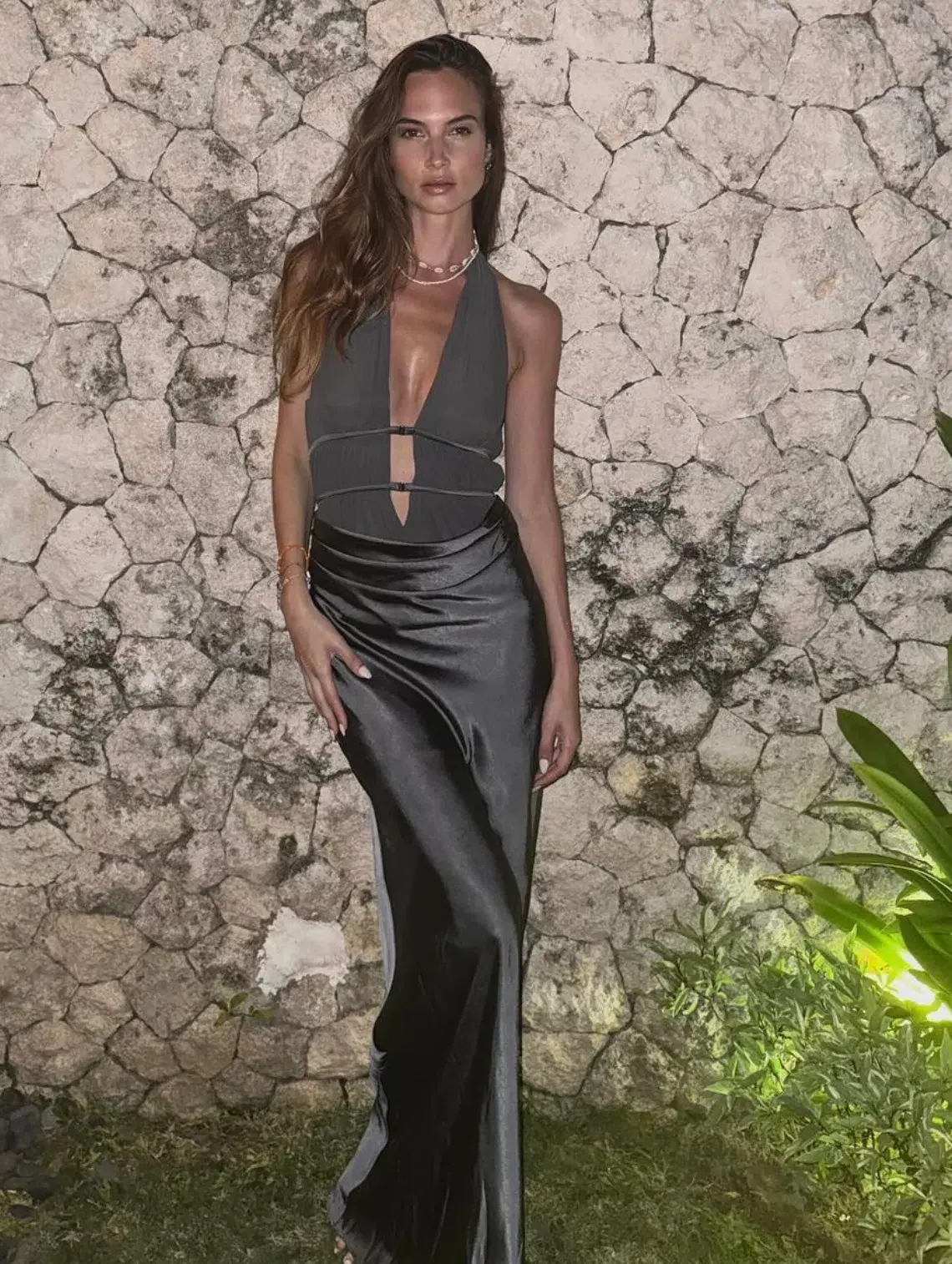 Misha Celine Satin Maxi Dress Pewter Size 10 - Image 1