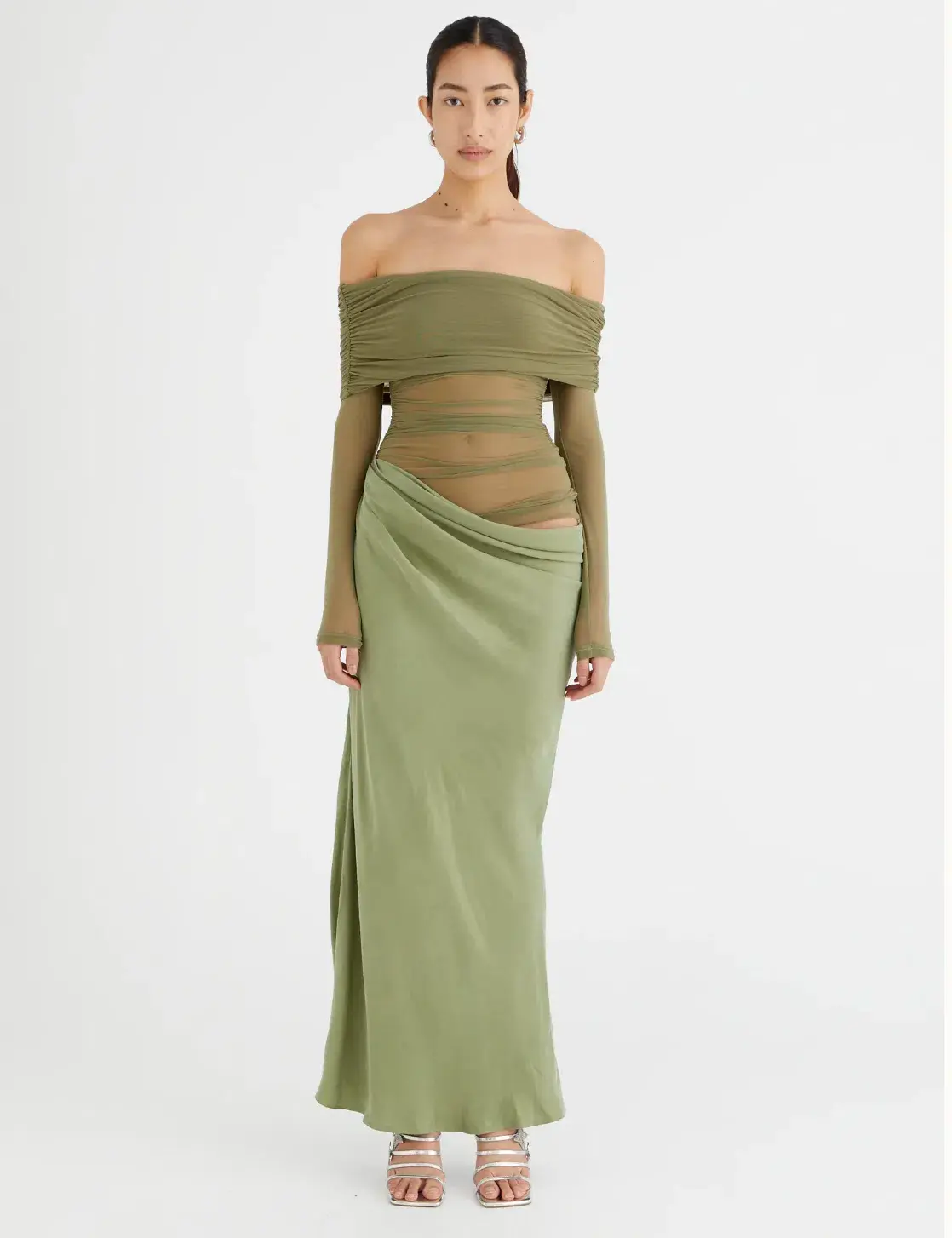 Benni Yasmin Off Shoulder Maxi Dress Pistachio Green Size 6 - Image 9
