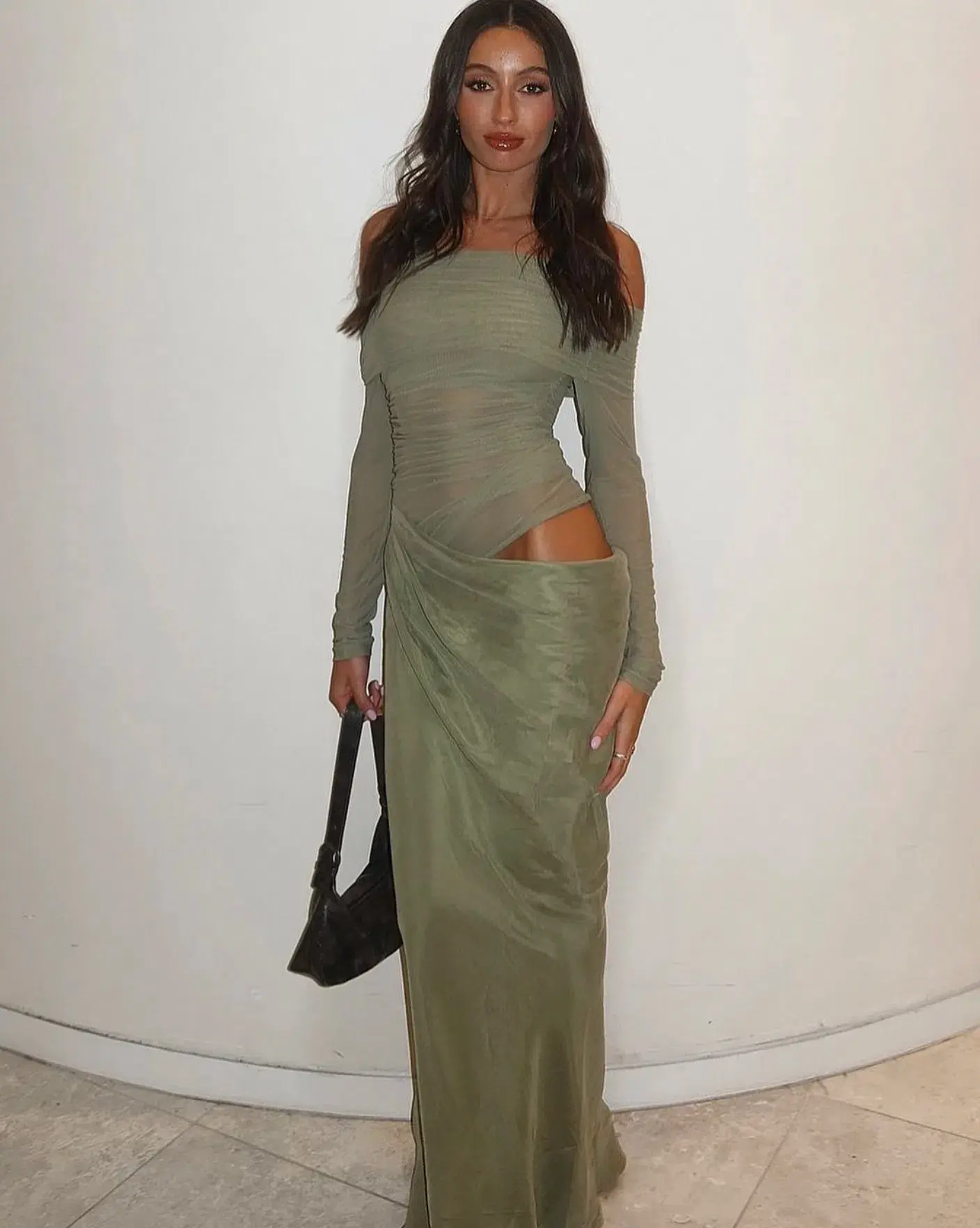 Benni Yasmin Off Shoulder Maxi Dress Pistachio Green Size 6 - Image 3