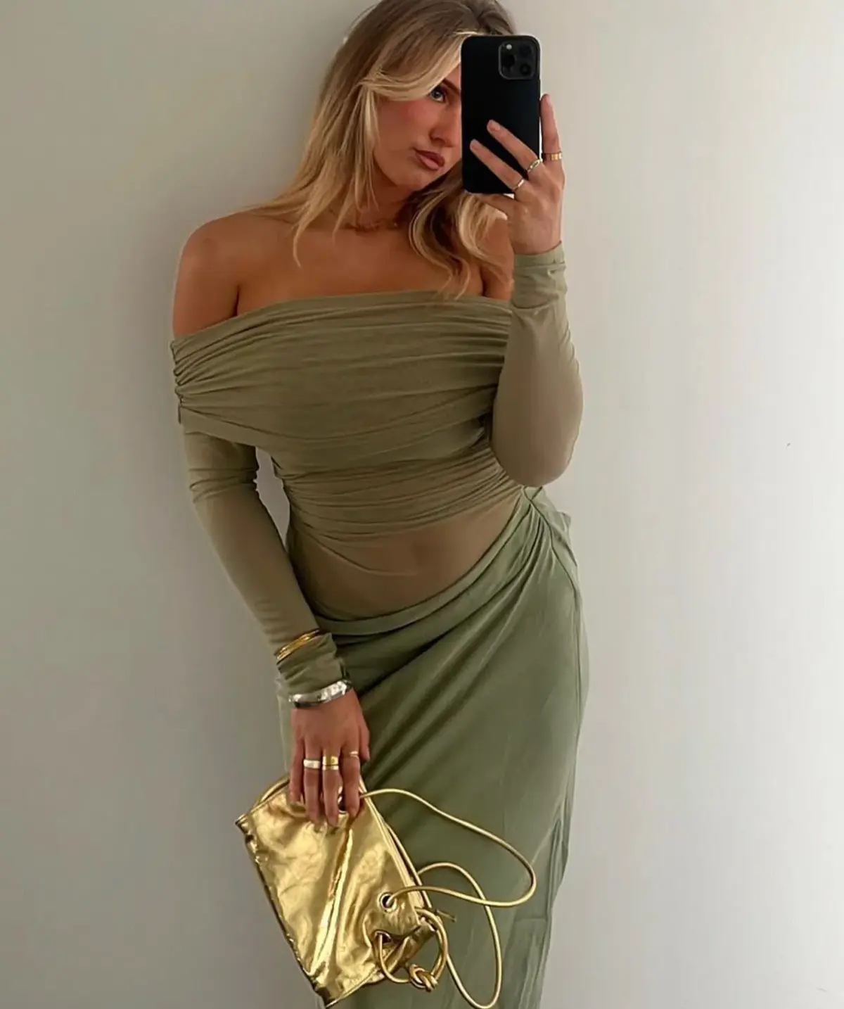 Benni Yasmin Off Shoulder Maxi Dress Pistachio Green Size 6 - Image 8