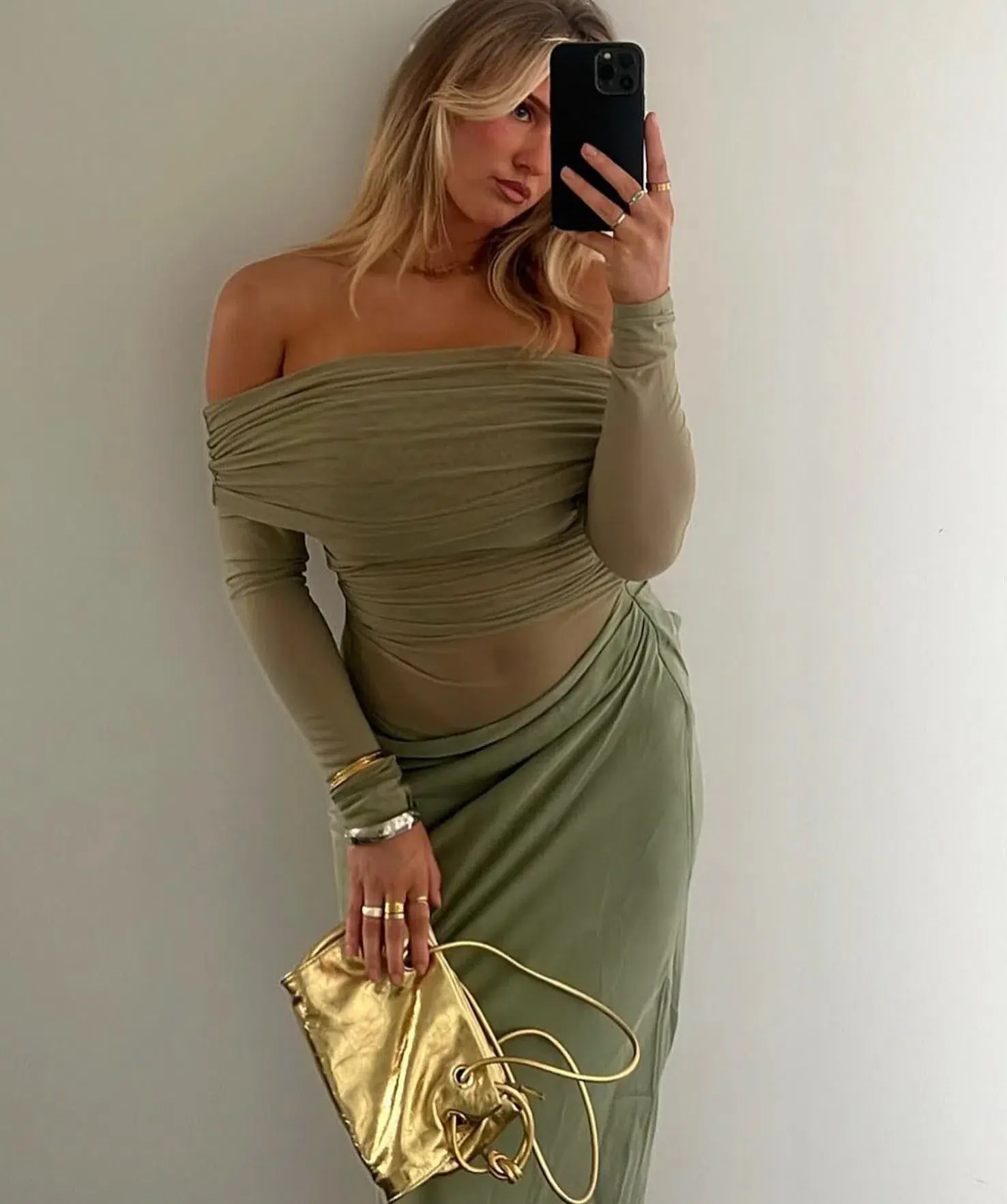 Benni Yasmin Off Shoulder Maxi Dress Pistachio Green Size 6 - Image 8