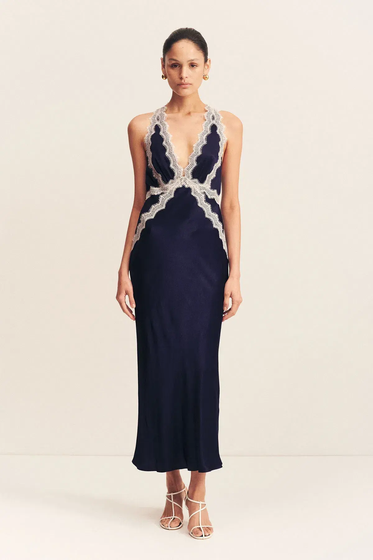 Shona Joy Camille Lace Cross Back Midi Dress in Deep Midnight/Ivory Size 6 - Image 1
