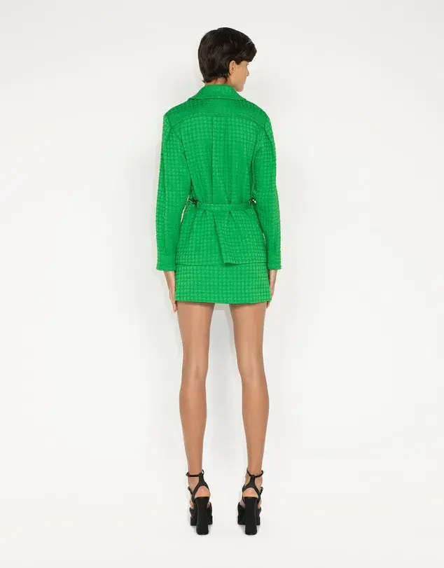 Cue Houndstooth Tweed Shirt Jacket Blazer Size 8 and Mini Skirt Size 10 Set Apple Green  for rent on The Volte - main image
