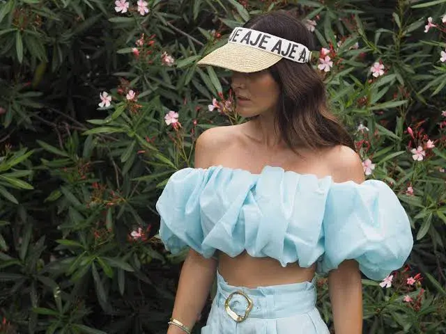 Aje Riviera Off Shoulder Tube Silk Top & Braided Silk Short Set Ice Blue Size 8 - Image 5