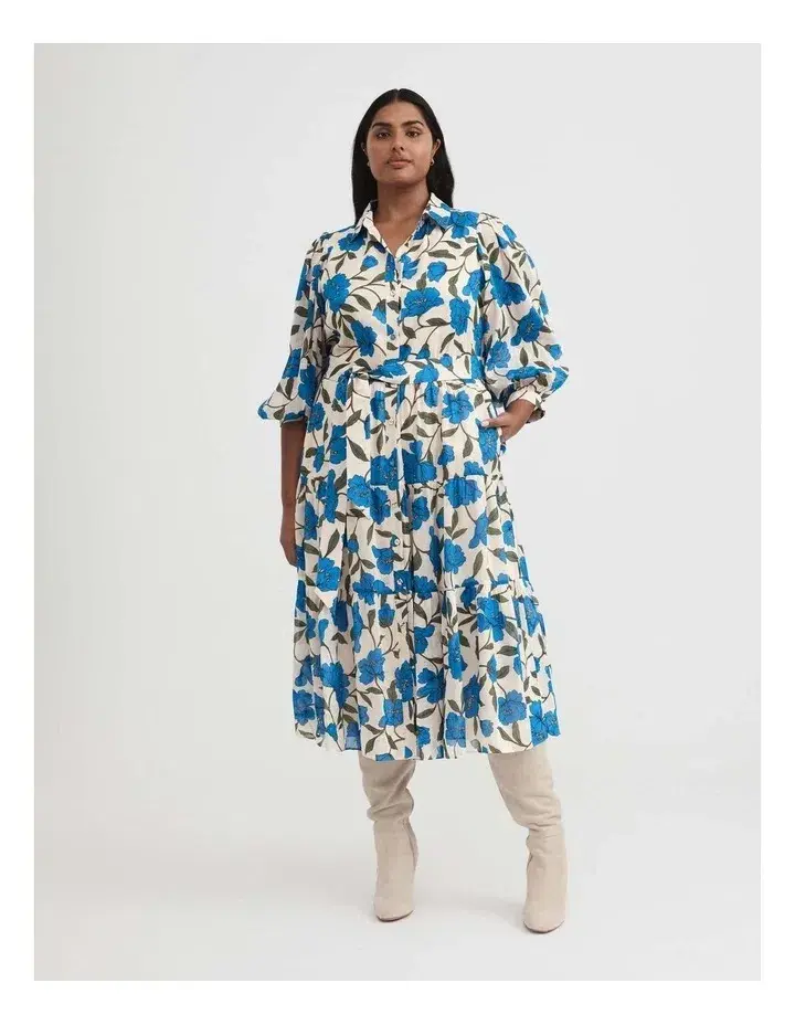 Witchery Silk Linen Blue Violet Shirt Dress in Lapis Size 18 - Image 1