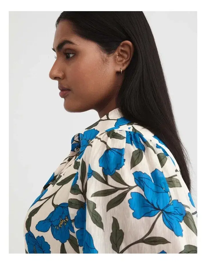 Witchery Silk Linen Blue Violet Shirt Dress in Lapis Size 18 for rent on The Volte - main image