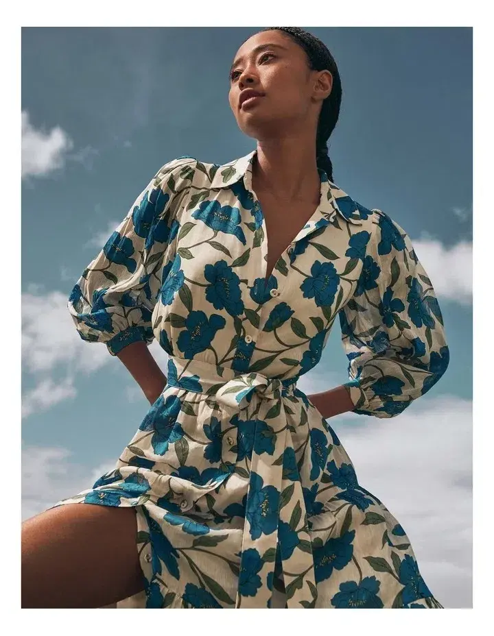 Witchery Silk Linen Blue Violet Shirt Dress in Lapis Size 18 for rent on The Volte - main image