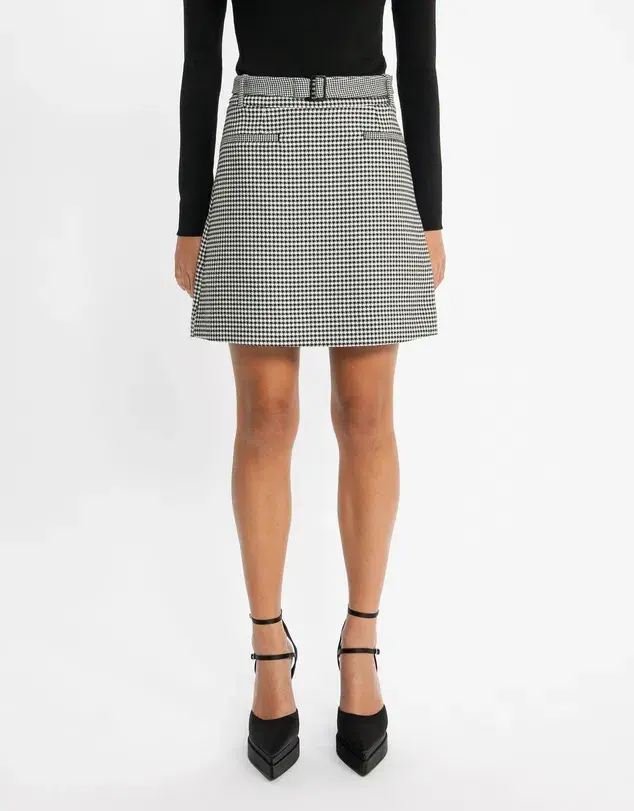 Cue Houndstooth Collared Peplum Jacket & A-Line Mini Skirt Power Suit Size 8 & 10 for rent on The Volte - main image