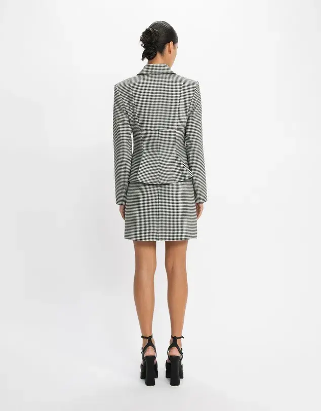 Cue Houndstooth Collared Peplum Jacket & A-Line Mini Skirt Power Suit Size 8 & 10 for rent on The Volte - main image