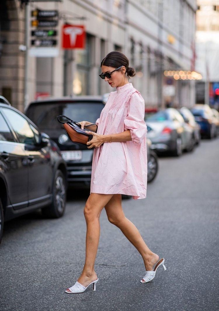 Ganni Printed Poplin Mini Dress in Silver Pink Size 10 for rent on The Volte - main image