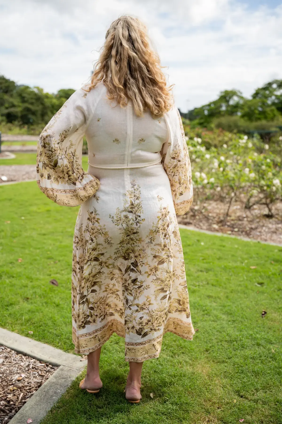 Zimmermann Golden Buttoned Midi Dress Sage Toile Floral Size 4 / AU 16 - Image 2