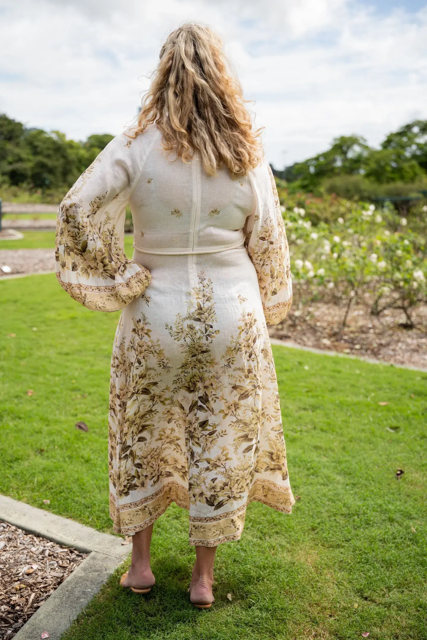 Zimmermann Golden Buttoned Midi Dress Sage Toile Floral Size 4 / AU 16 - Image 2