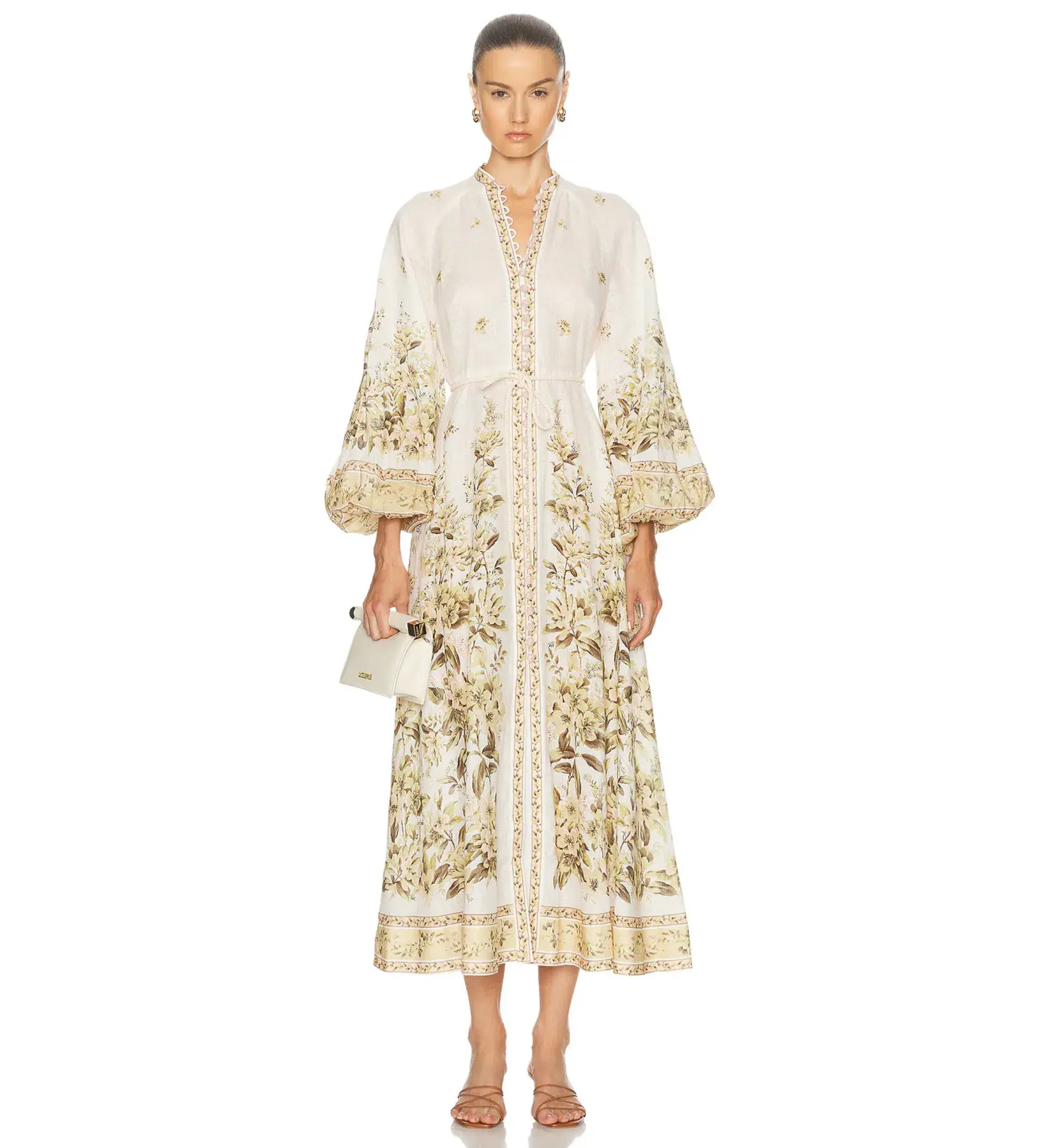 Zimmermann Golden Buttoned Midi Dress Sage Toile Floral Size 4 / AU 16 - Image 4