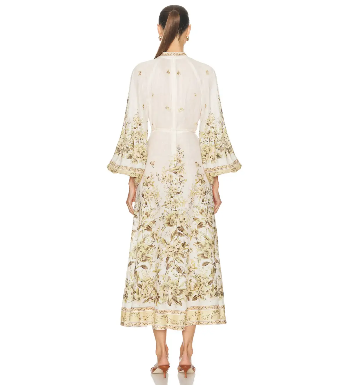 Zimmermann Golden Buttoned Midi Dress Sage Toile Floral Size 4 / AU 16 - Image 5
