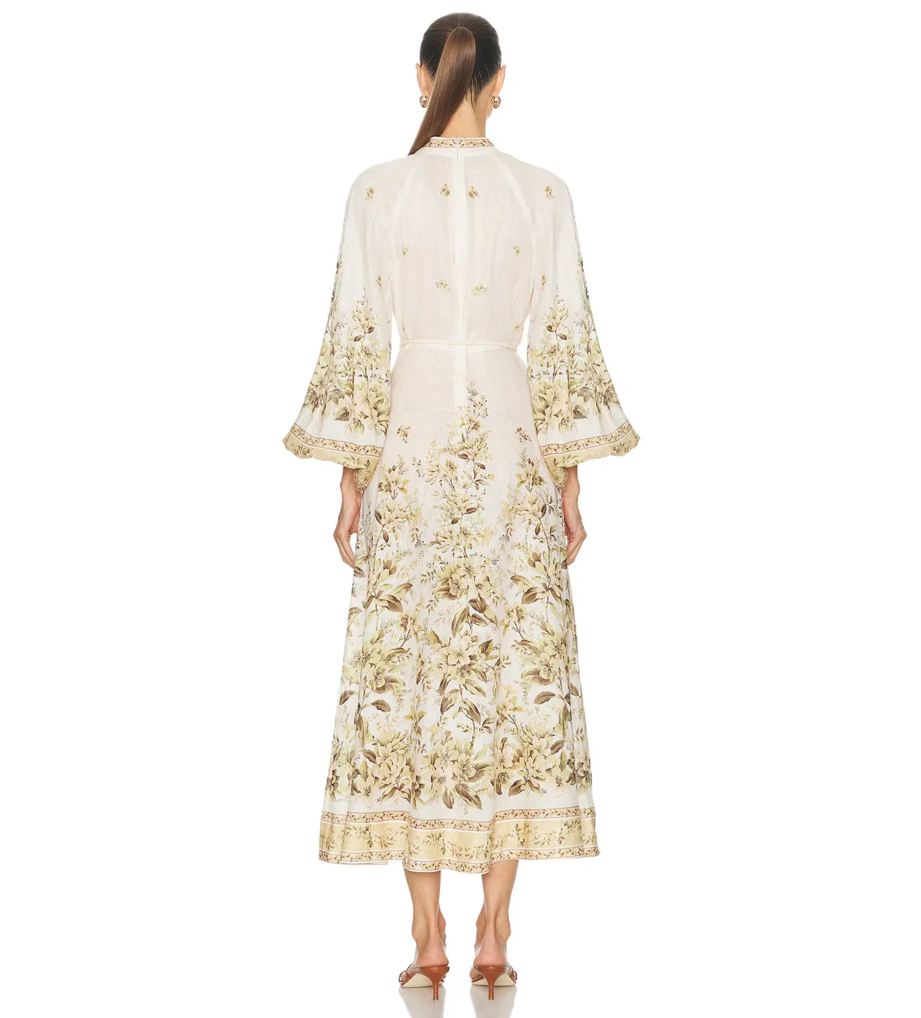 Zimmermann Golden Buttoned Midi Dress Sage Toile Floral Size 4 / AU 16 - Image 5