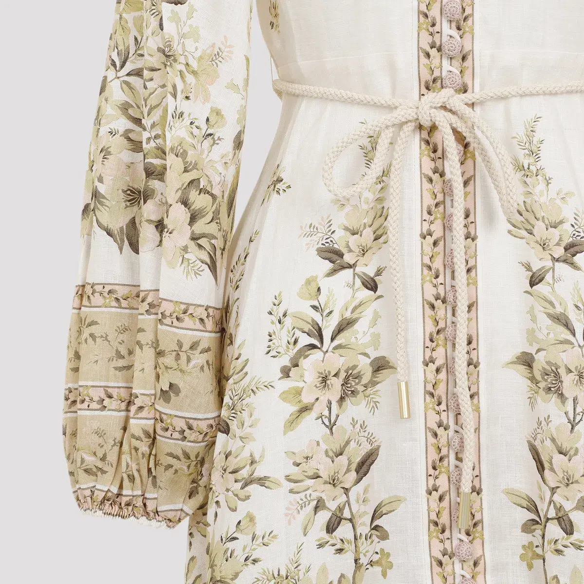 Zimmermann Golden Buttoned Midi Dress Sage Toile Floral Size 4 / AU 16 - Image 6