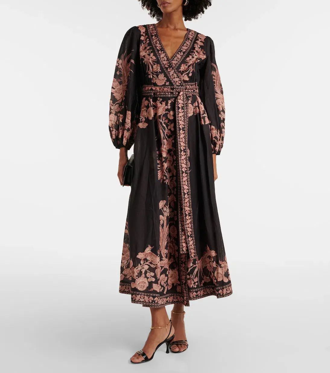 Zimmermann The Waverly Wrap Midi Dress in Black Bird Floral Size 4 /Au 16  - Image 4