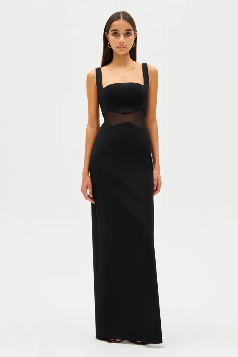 MISHA Damita Crepe & Mesh Maxi Dress Black Size 12 - Image 6