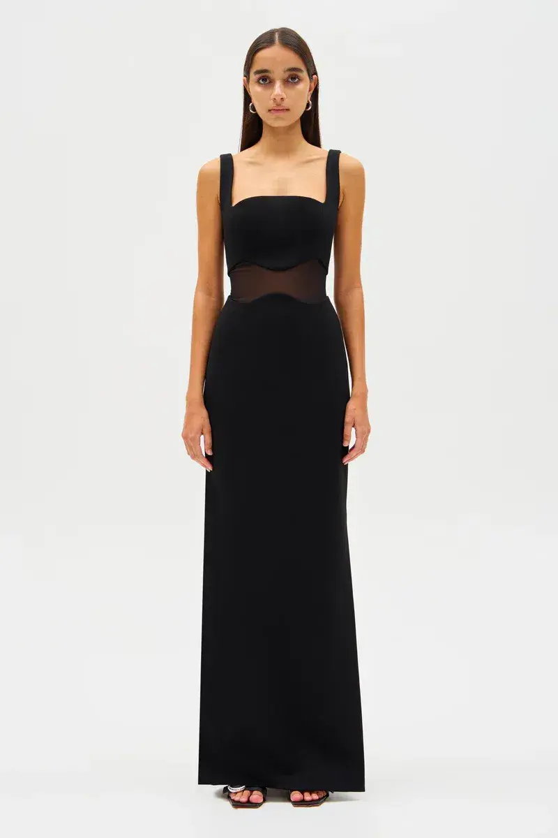 MISHA Damita Crepe & Mesh Maxi Dress Black Size 12 - Image 4