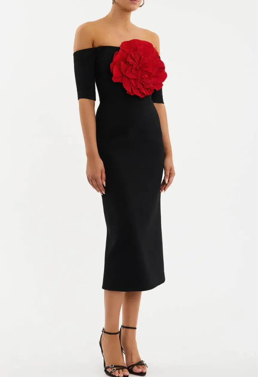 Rebecca Vallance Rhosen Off The Shoulder Midi Dress Black Size 10 - Image 2