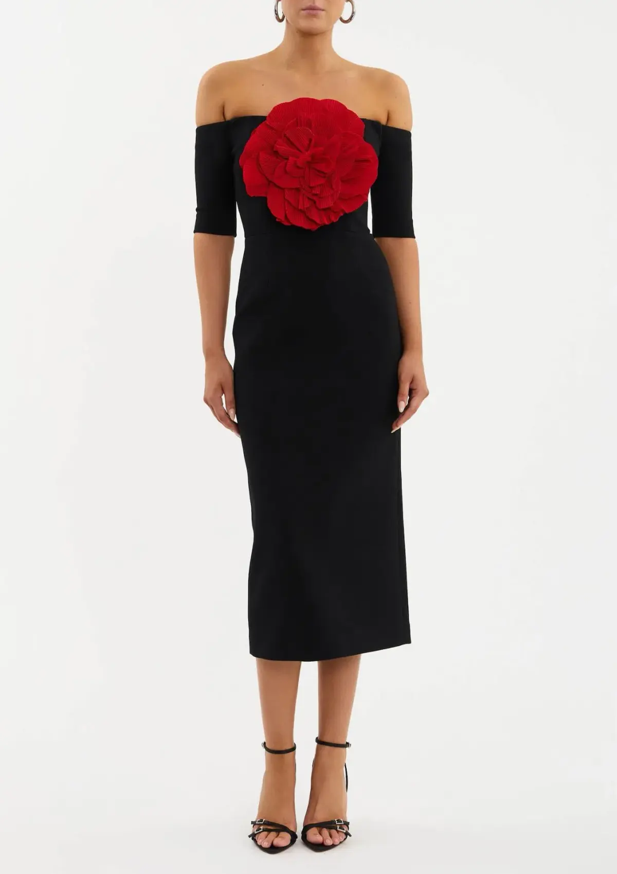 Rebecca Vallance Rhosen Off The Shoulder Midi Dress Black Size 10 - Image 1
