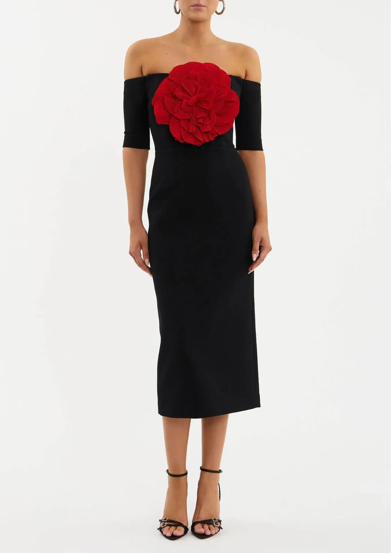 Rebecca Vallance Rhosen Off The Shoulder Midi Dress Black Size 10 - Image 1