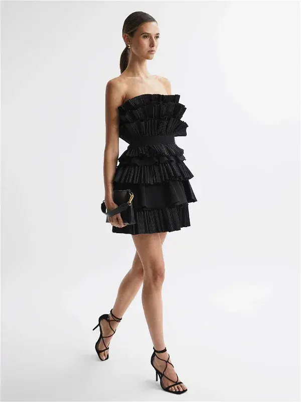 Acler Elsher Strapless Tiered Mini Dress Black Size 10 - Image 1