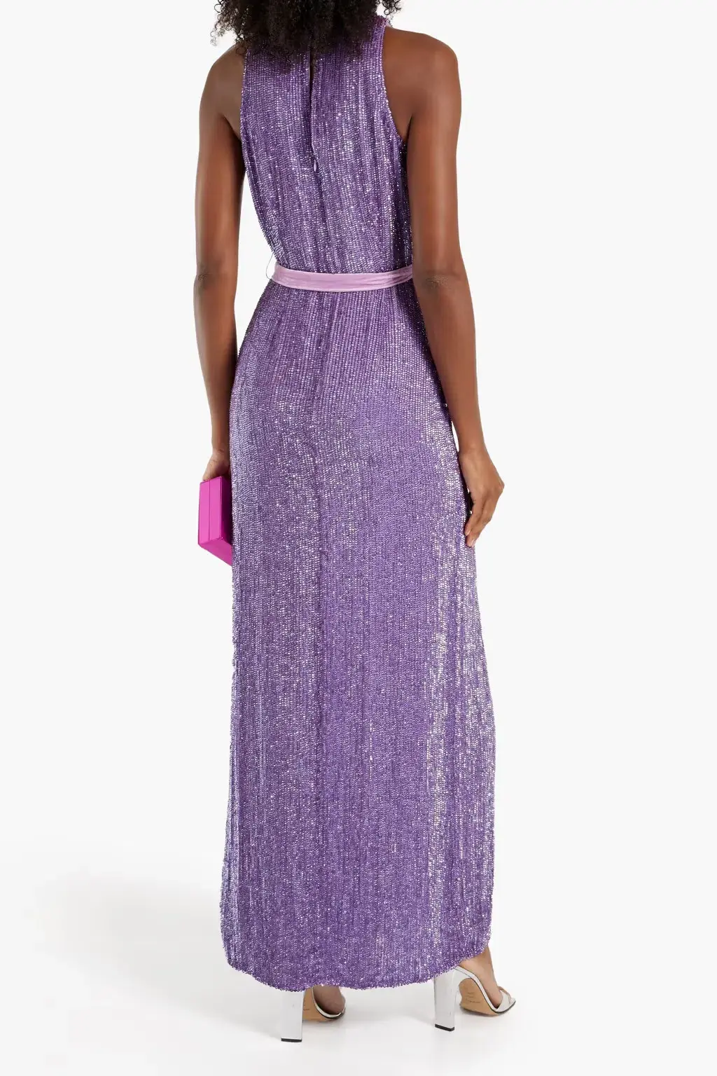Retrofete Tzilly Belted Sequin Chiffon Maxi Dress in Violet Size 8 - Image 2
