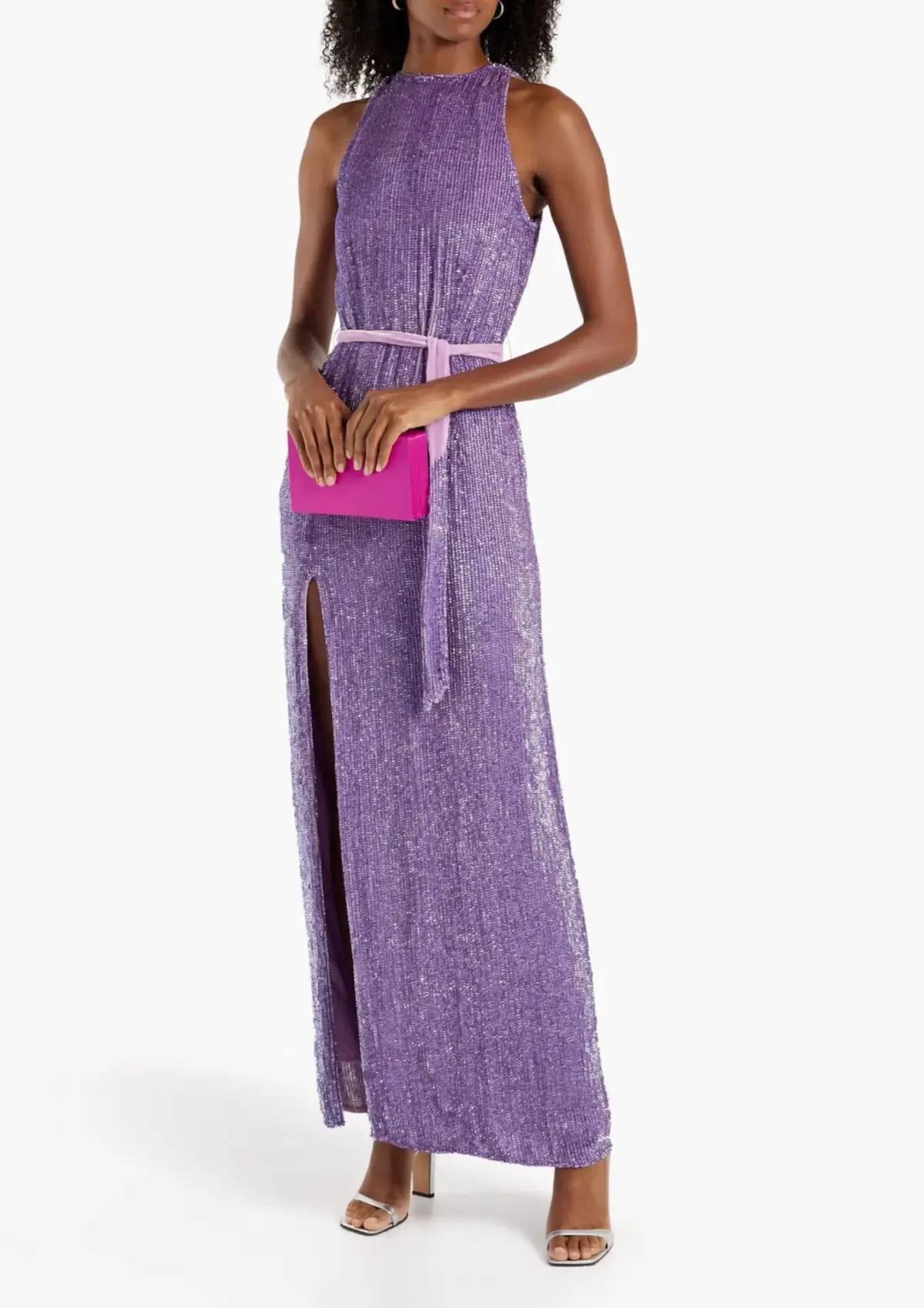 Retrofete Tzilly Belted Sequin Chiffon Maxi Dress in Violet Size 8 - Image 1
