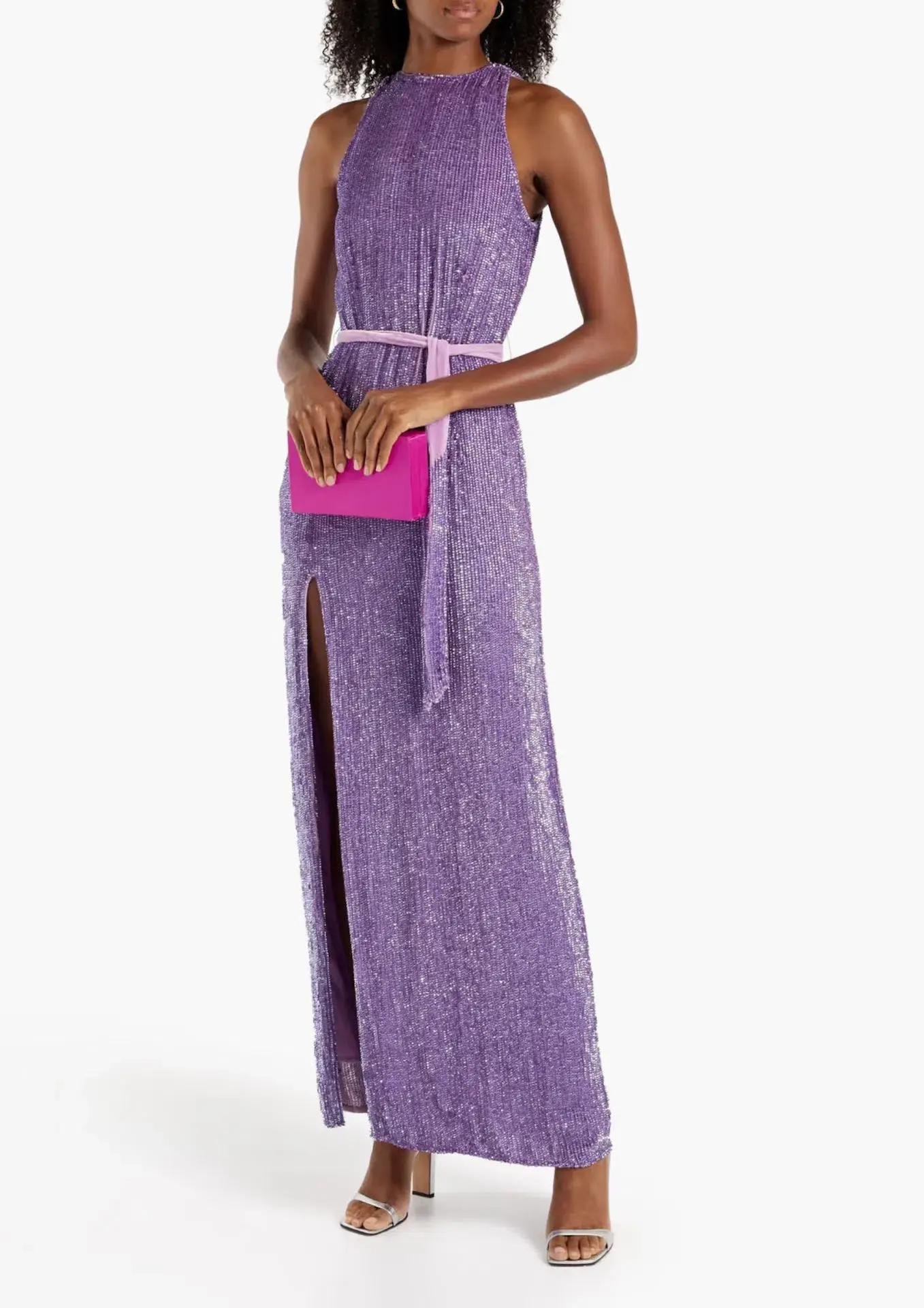 Retrofete Tzilly Belted Sequin Chiffon Maxi Dress in Violet Size 8 - Image 1