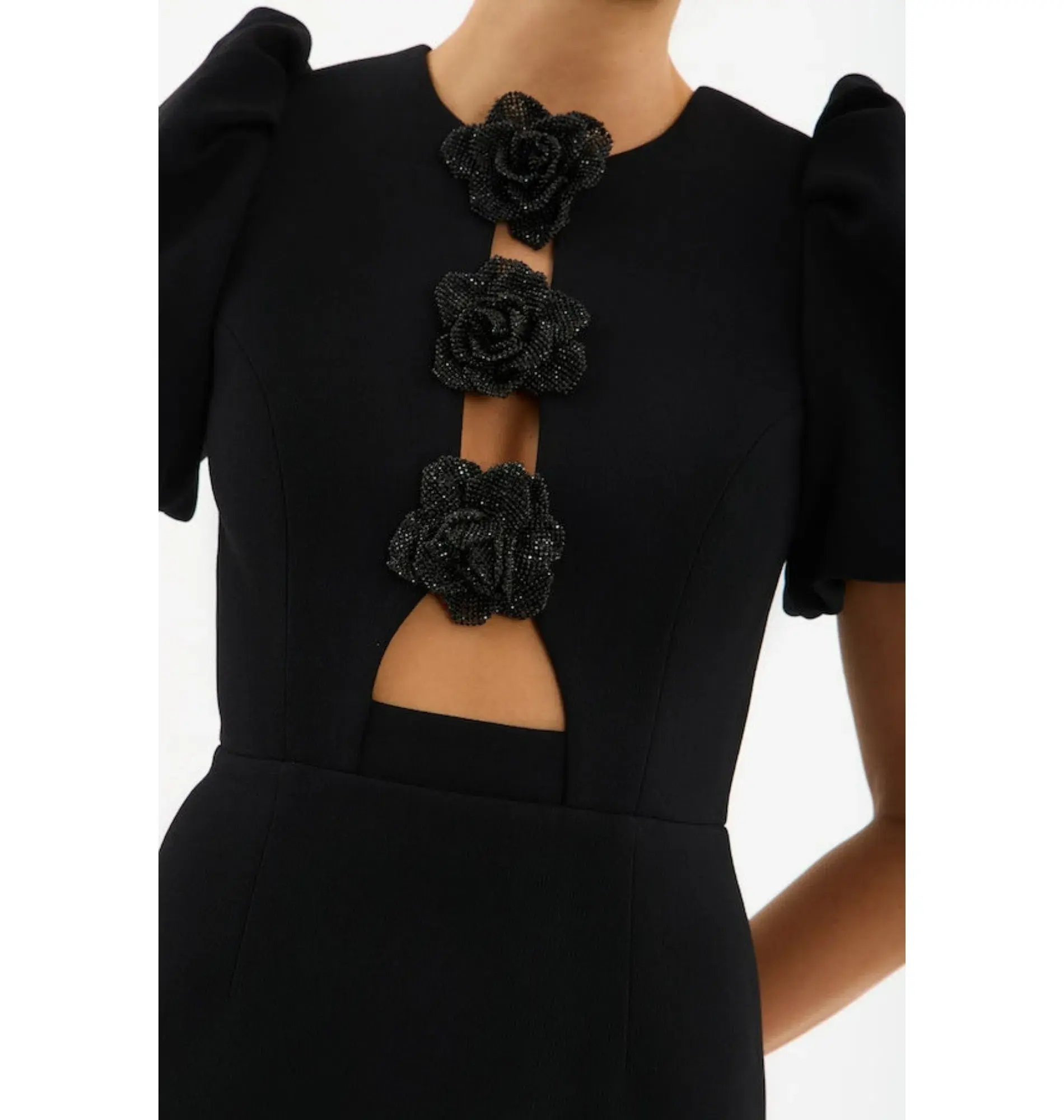 Rebecca Vallance Aubree Flower Mini Dress in Black Size AU 10 - Image 3