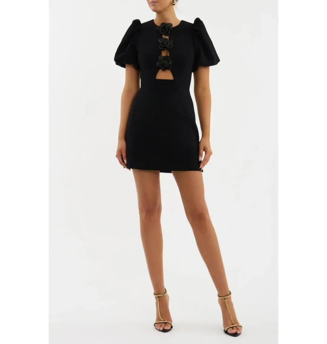 Rebecca Vallance Aubree Flower Mini Dress in Black Size AU 10 for rent on The Volte - main image