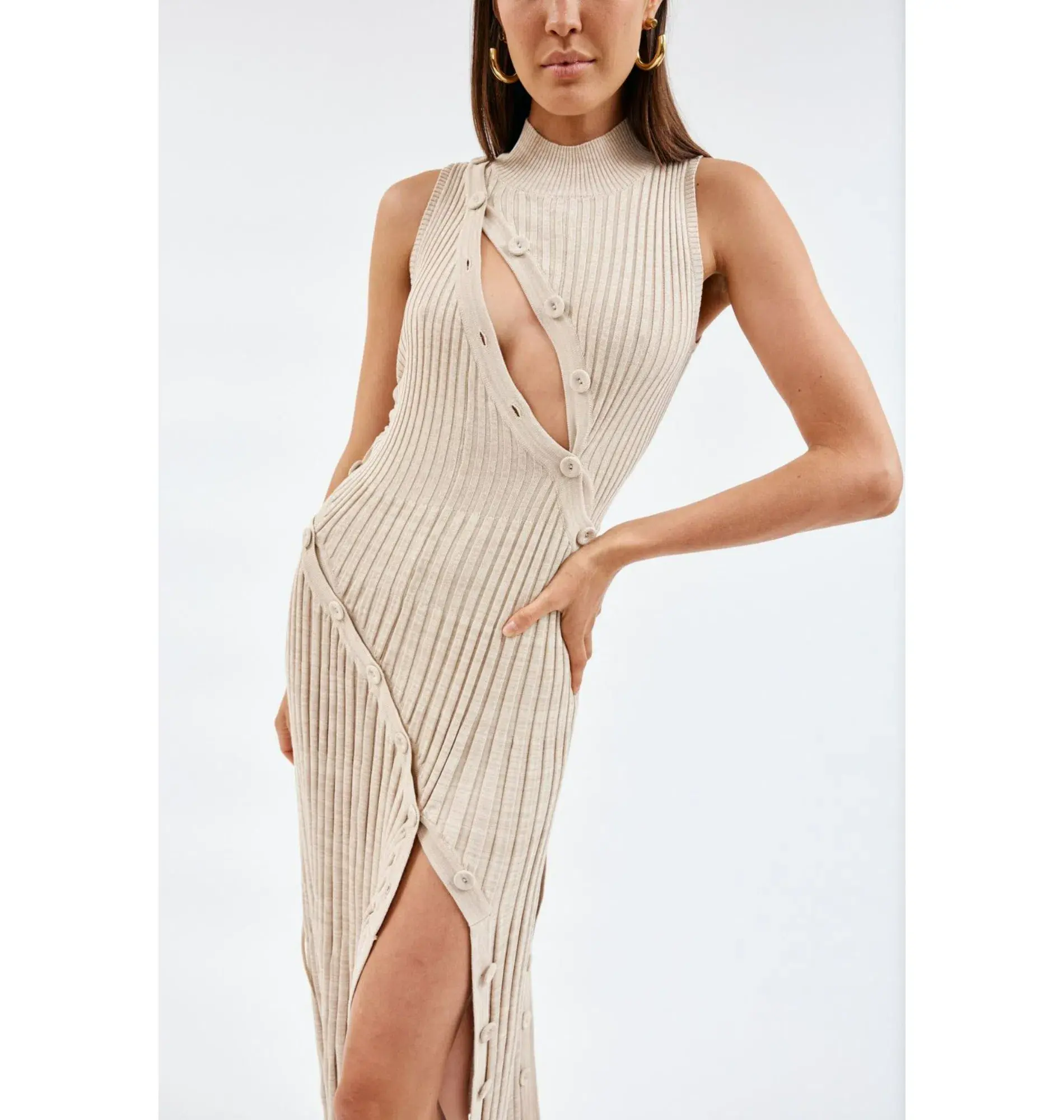 Christopher Esber Deconstruct Marle Spiral Knit Dress Tan Size XS / AU 6 - Image 2