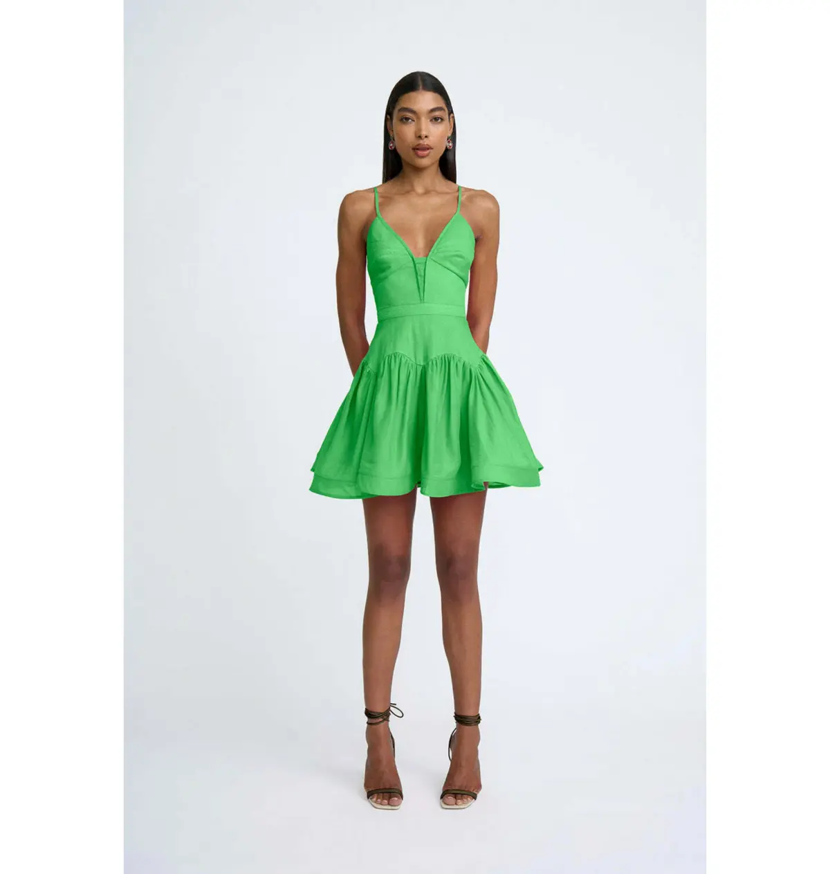 By Johnny Oriana Gather Panel Mini Dress Green Size AU 6  - Image 1