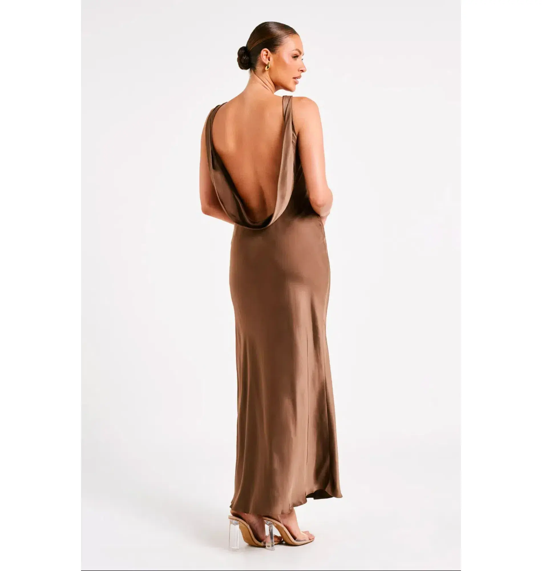 Meshki Gemima Satin Maxi Dress Brown Size S / AU 8 - Image 3