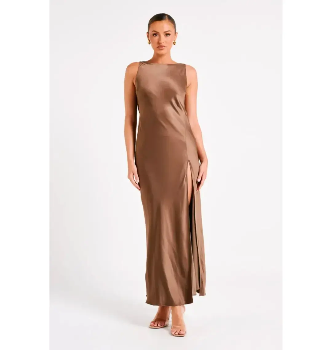 Meshki Gemima Satin Maxi Dress Brown Size S / AU 8 for rent on The Volte - main image