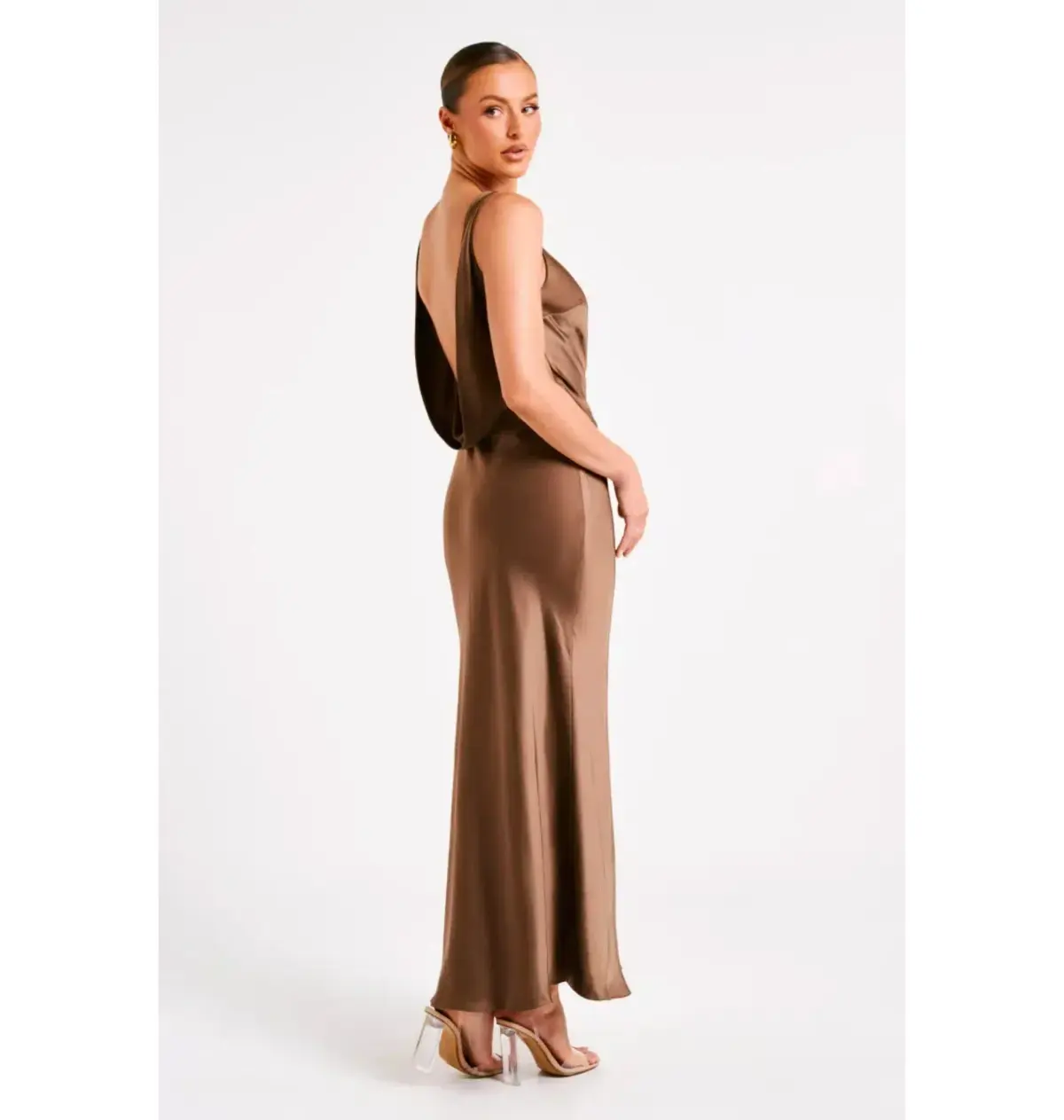 Meshki Gemima Satin Maxi Dress Brown Size S / AU 8 - Image 2