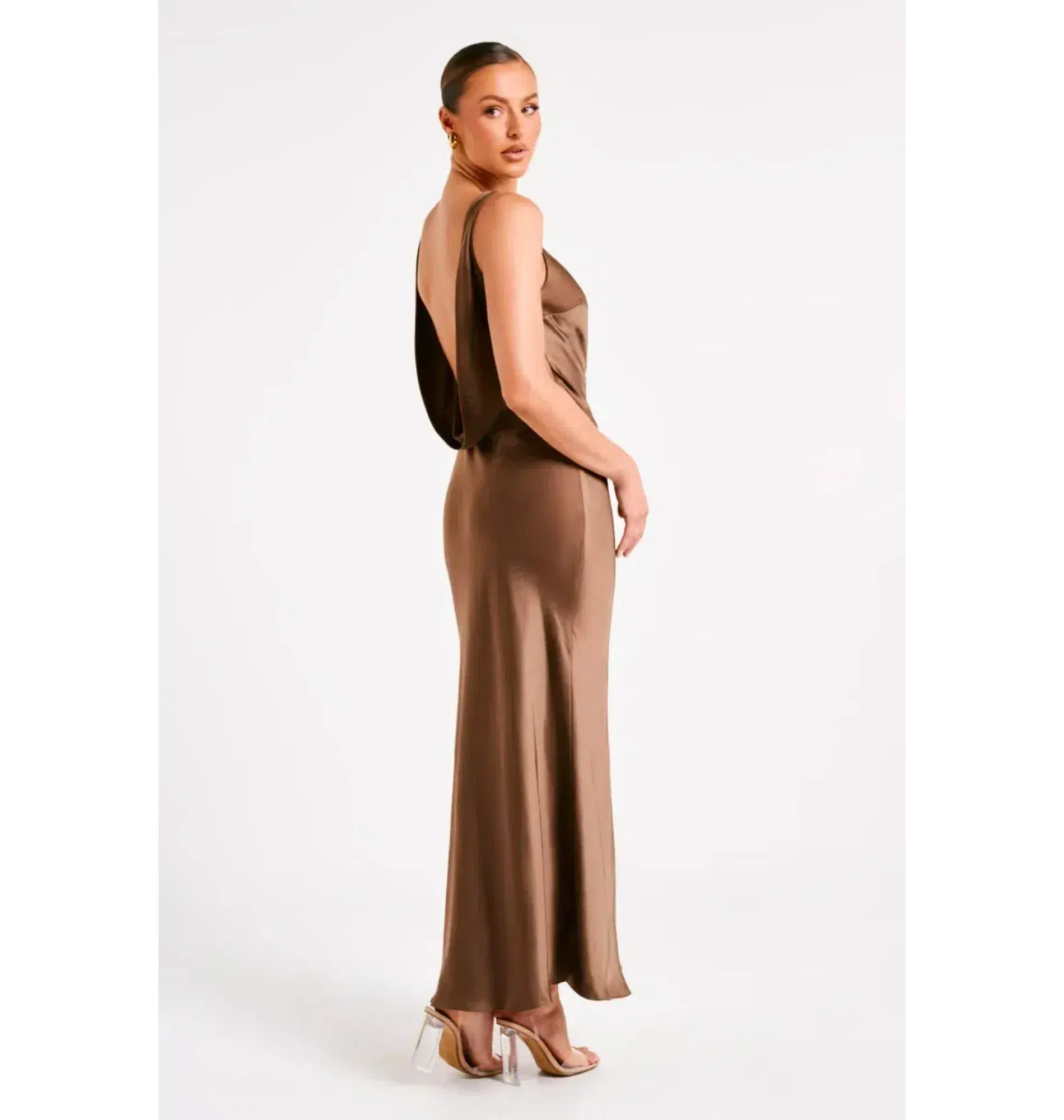 Meshki Gemima Satin Maxi Dress Brown Size S / AU 8 - Image 2