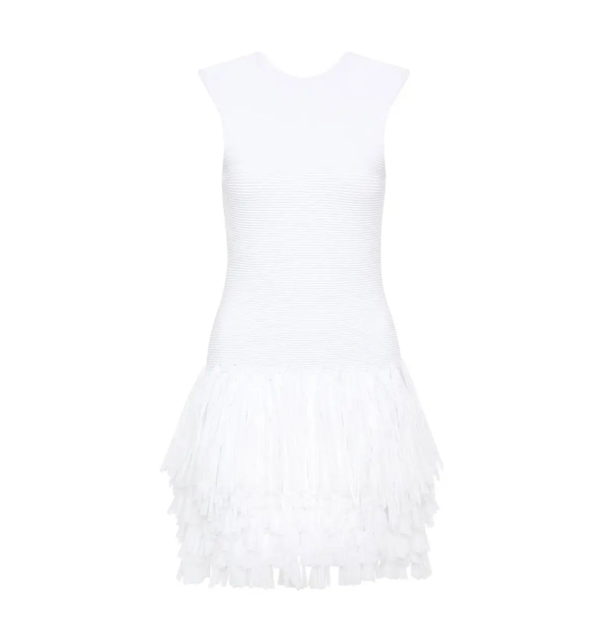 Aje Rushes Fringe Knit Mini Dress White Size AU 14 - Image 4