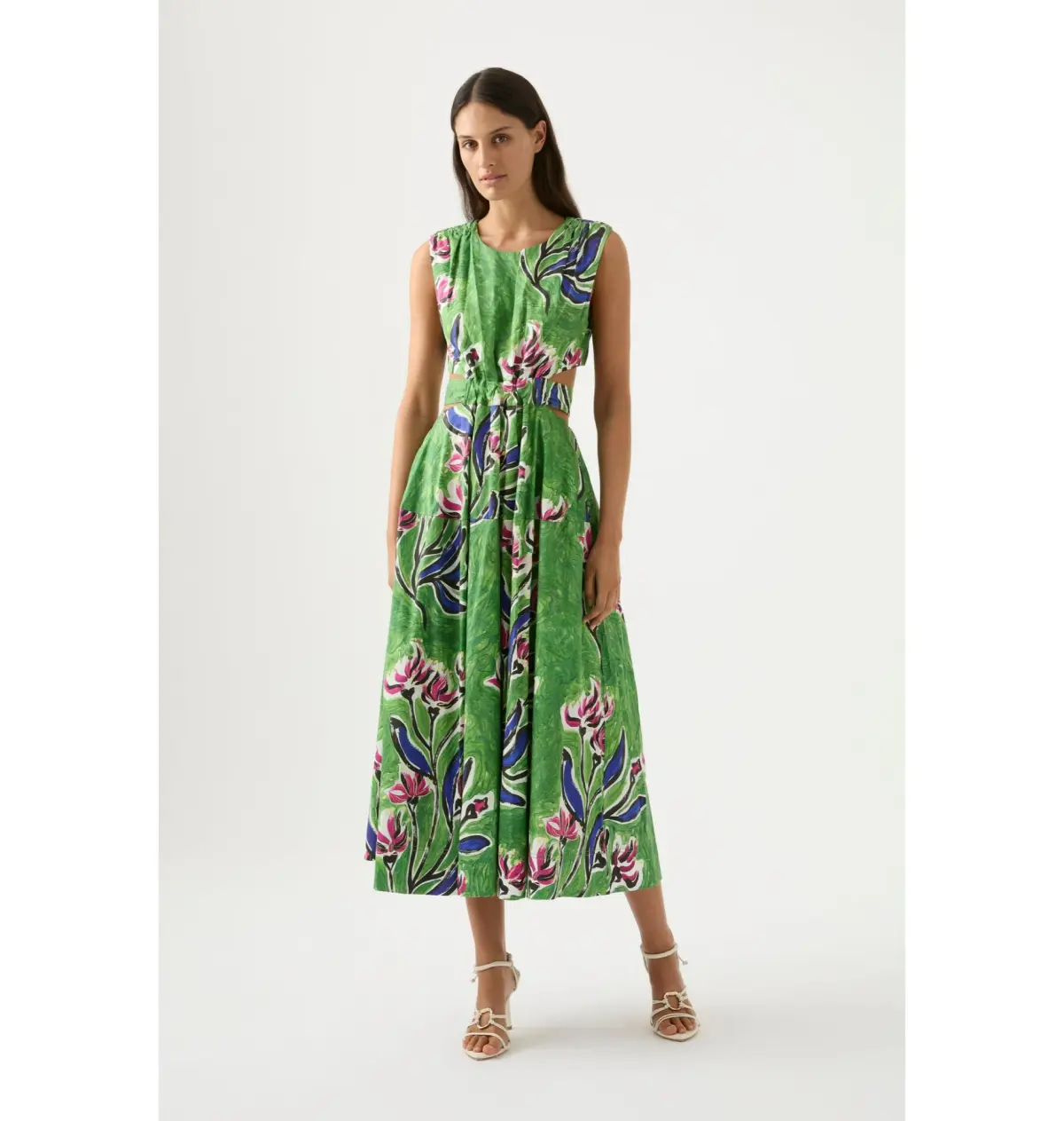 Aje Zorina Tie Midi Dress Native Gumnut Floral Size AU 16 - Image 1