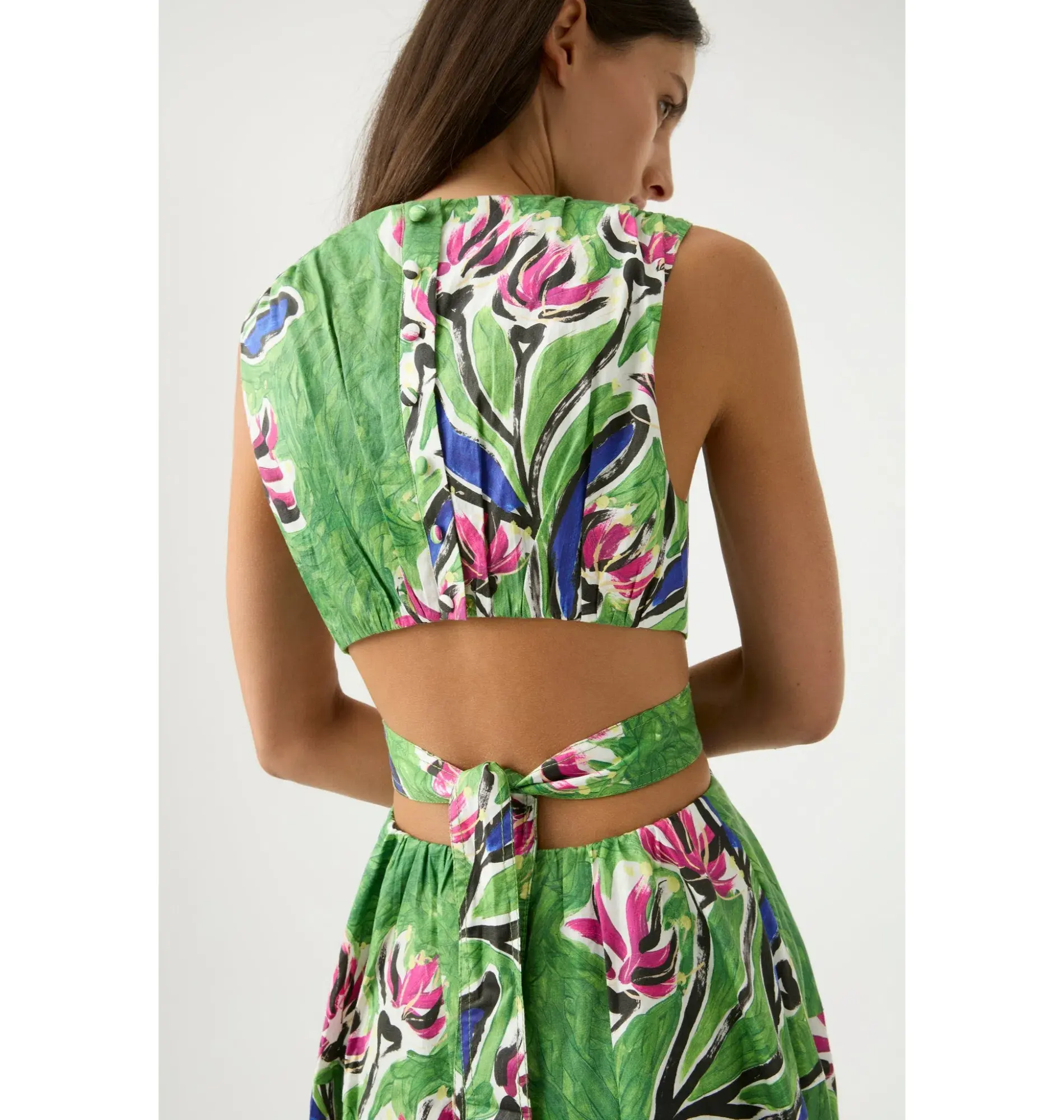 Aje Zorina Tie Midi Dress Native Gumnut Floral Size AU 16 - Image 3