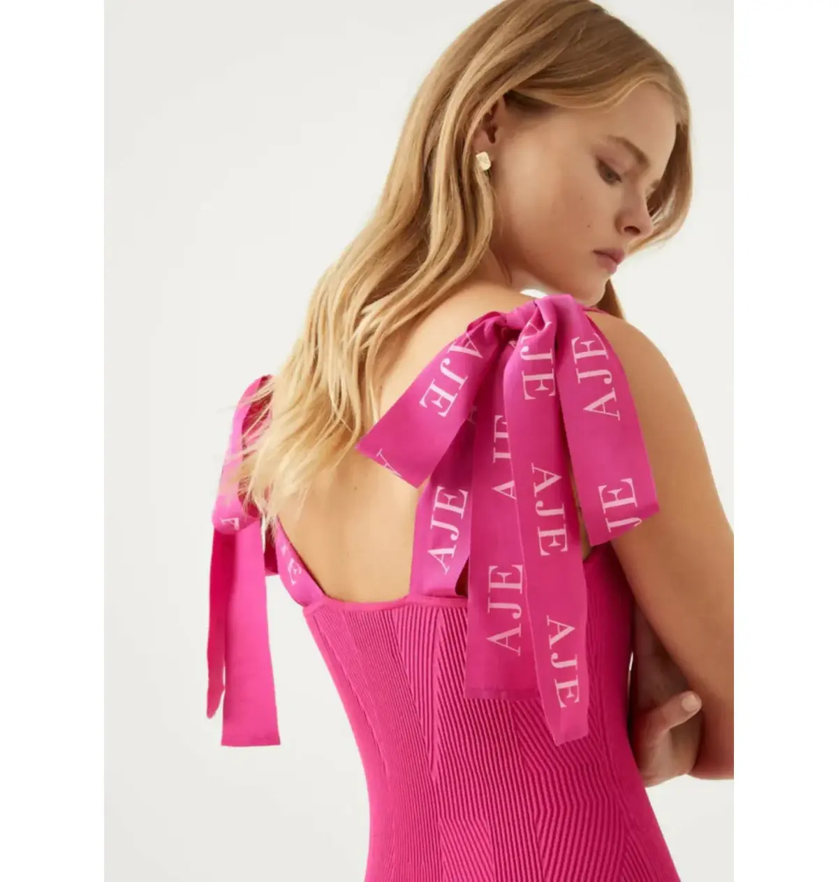 Aje Amber Knit Tie Shoulder Logo Mini Dress Pink Size S / AU 8 - Image 2